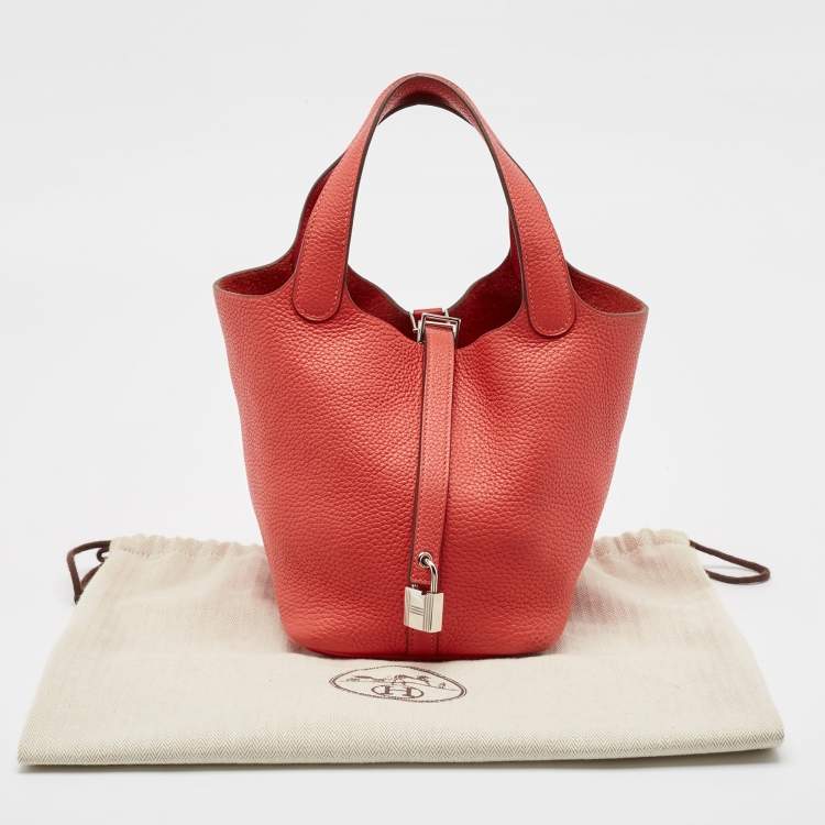 Pre Owned Hermes Rouge Pivoine Taurillon Clemence Leather Picotin Lock 18 Bag