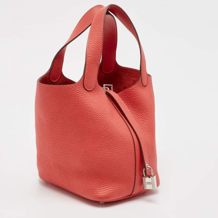 Pre Owned Hermes Rouge Pivoine Taurillon Clemence Leather Picotin Lock 18 Bag