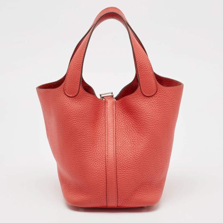Pre Owned Hermes Rouge Pivoine Taurillon Clemence Leather Picotin Lock 18 Bag