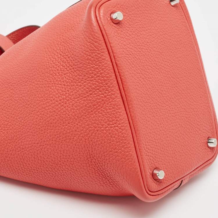 Pre Owned Hermes Rouge Pivoine Taurillon Clemence Leather Picotin Lock 18 Bag