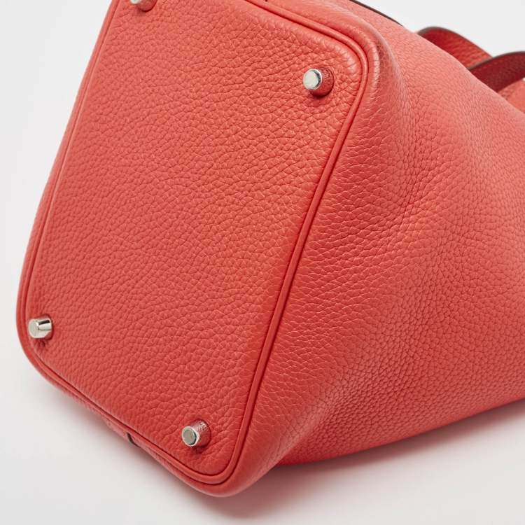 Pre Owned Hermes Rouge Pivoine Taurillon Clemence Leather Picotin Lock 18 Bag