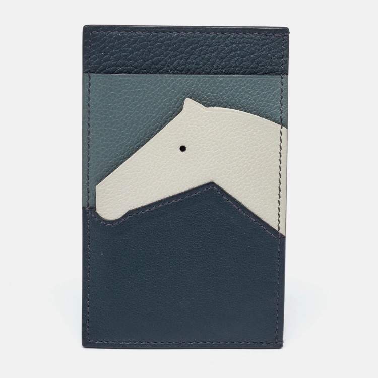 Pre Owned Hermès Vert Cypres/Vert Amande/Blanc Evercolor/Chevre Mysore/Swift Leather Les Petits Chevaux Card Case