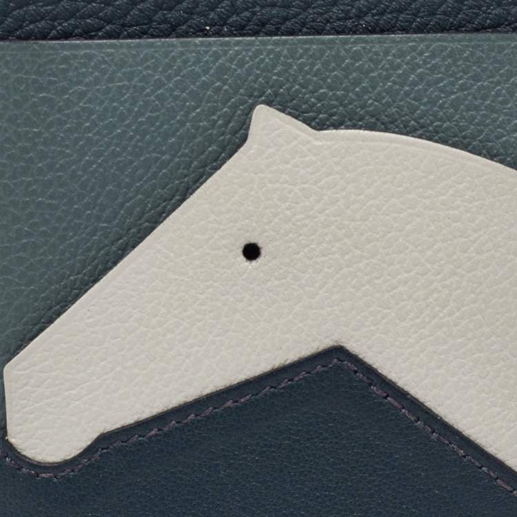 Pre Owned Hermès Vert Cypres/Vert Amande/Blanc Evercolor/Chevre Mysore/Swift Leather Les Petits Chevaux Card Case