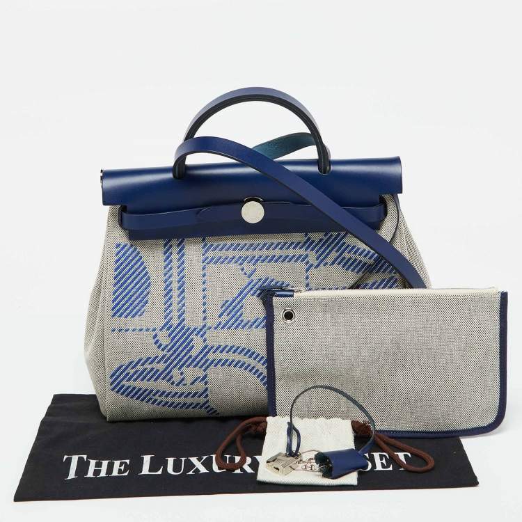 Pre Owned Hermes Bleu France/Ecru Vache Hunter and Toile H Brides de Gala Herbag Zip 31 Bag