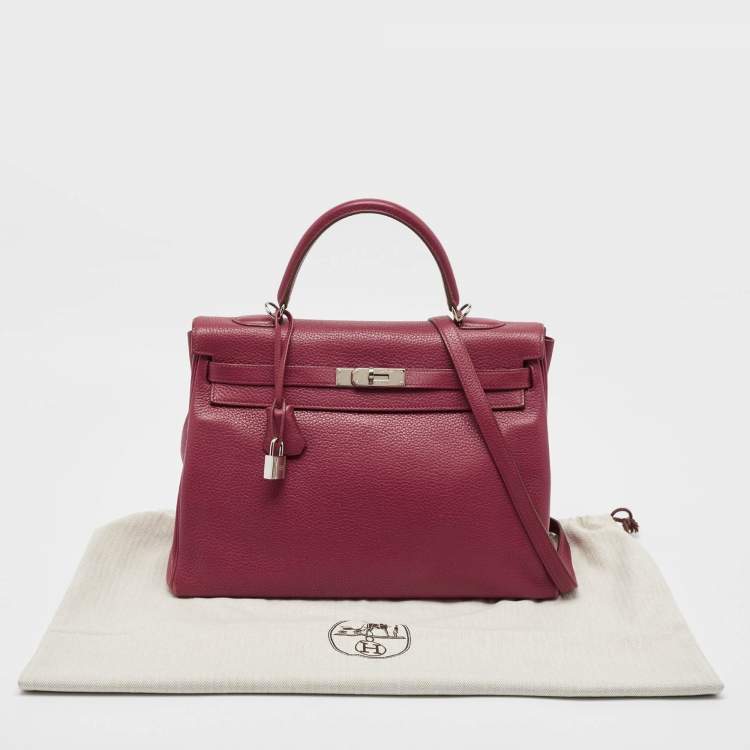 Pre Owned Hermes Tosca Taurillon Clemence Leather Palladium Finish Kelly Retourne 35 Bag