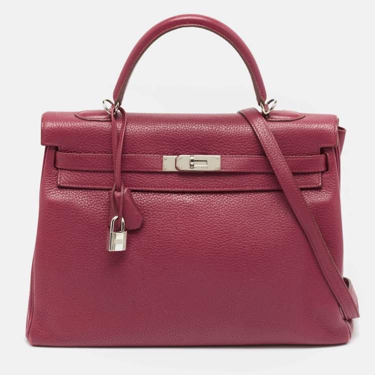 Hermes Tosca Taurillon Clemence Leather Palladium Finish Kelly Retourne 35 Bag