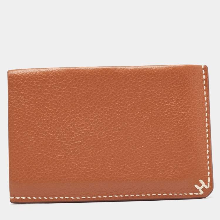 Pre Owned Hermes Gold Evercolor Leather H Sellier Card Holder