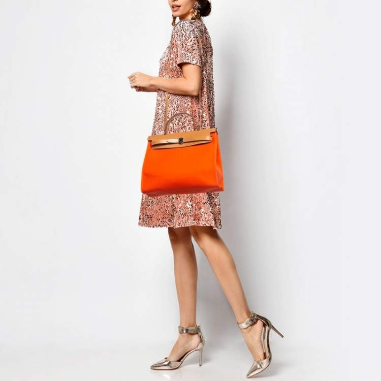 Pre Owned Hermes Capucine /Natural Canvas and Leather Herbag Zip 31 Bag