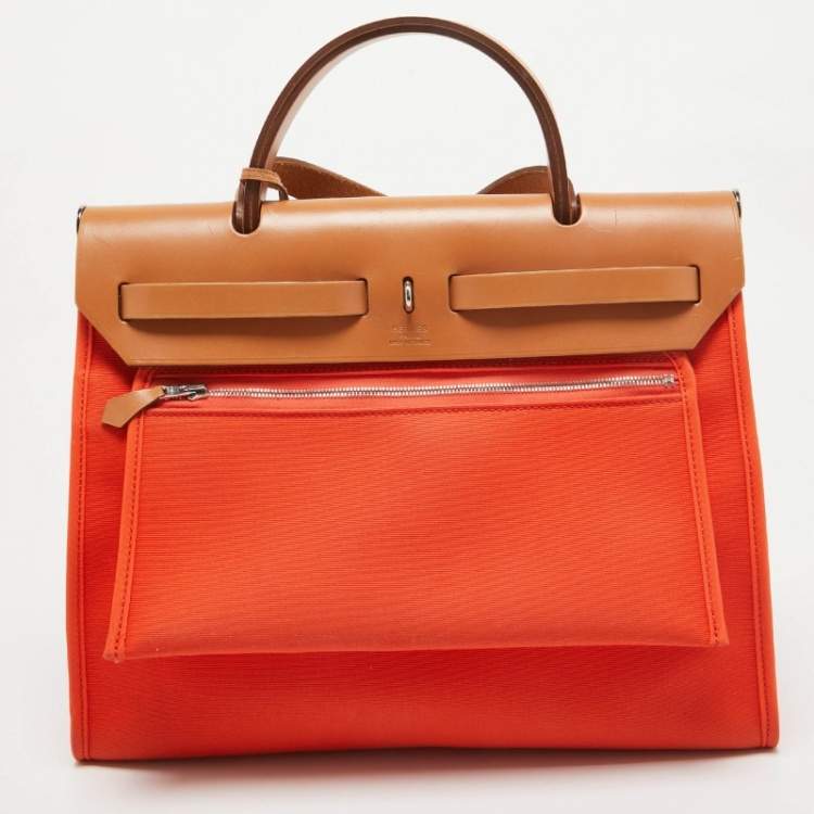 Pre Owned Hermes Capucine /Natural Canvas and Leather Herbag Zip 31 Bag