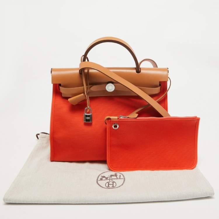 Pre Owned Hermes Capucine /Natural Canvas and Leather Herbag Zip 31 Bag