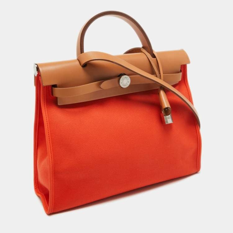Pre Owned Hermes Capucine /Natural Canvas and Leather Herbag Zip 31 Bag