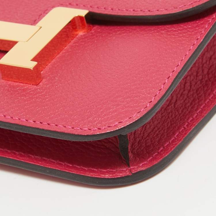 Pre Owned Hermes Framboise/Rouge Sellier Evercolor Leather Constance Slim Wallet