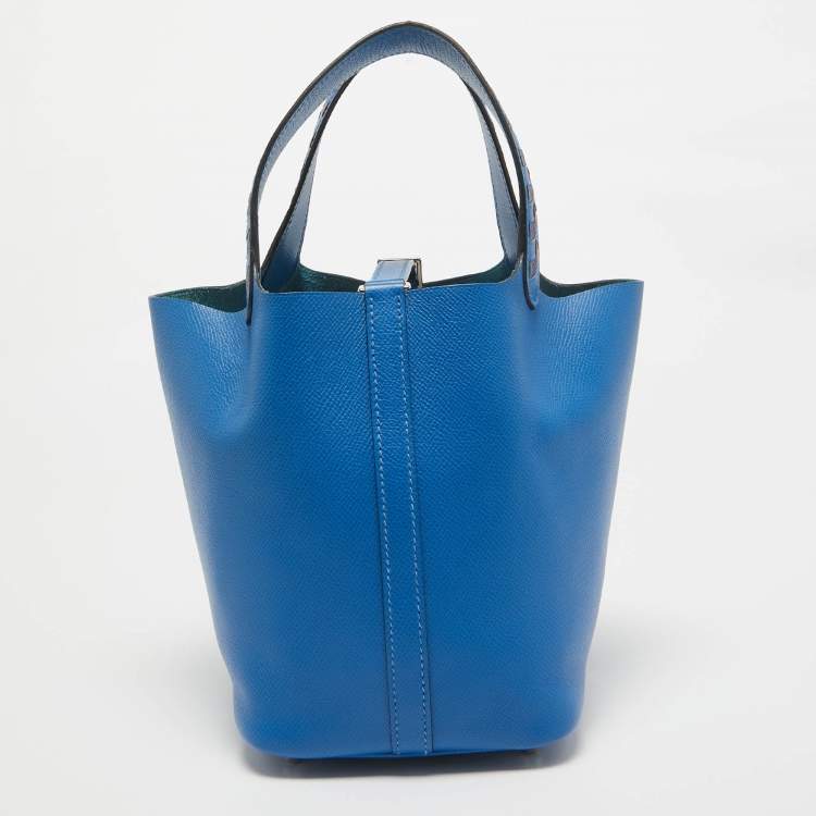 Pre Owned Hermes Bleu Zellige/Bleu Encre/Rouge Epsom Leather Picotin Lock Tressage 18 Bag