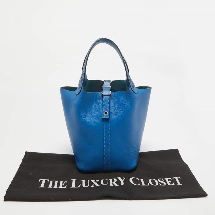 Pre Owned Hermes Bleu Zellige/Bleu Encre/Rouge Epsom Leather Picotin Lock Tressage 18 Bag