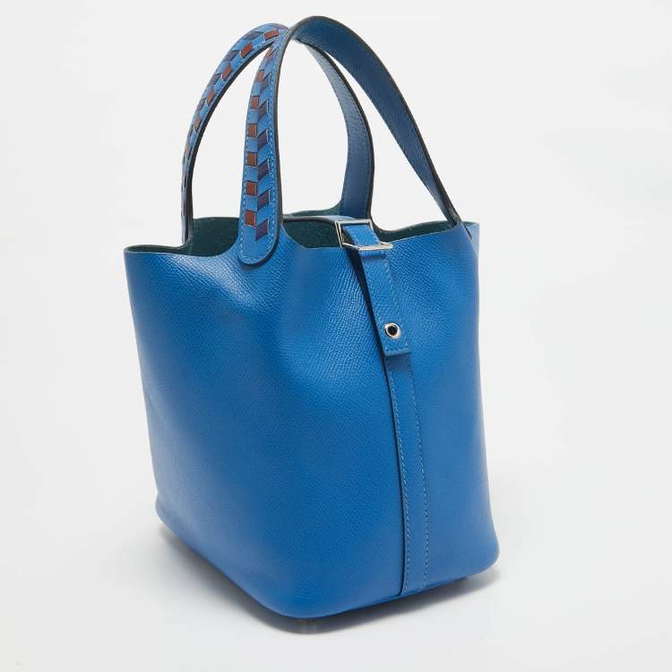 Pre Owned Hermes Bleu Zellige/Bleu Encre/Rouge Epsom Leather Picotin Lock Tressage 18 Bag
