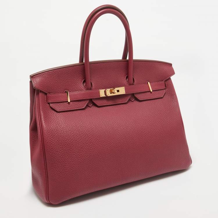 Pre Owned Hermes Rubis Togo Leather Gold Finish Birkin 35 Bag