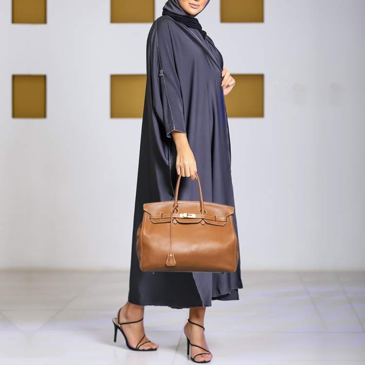 Pre Owned Hermes Gold Taurillon Clemence Leather Gold Finish Birkin 35 Bag