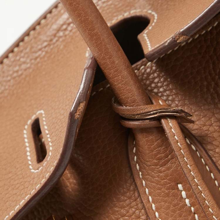 Pre Owned Hermes Gold Taurillon Clemence Leather Gold Finish Birkin 35 Bag