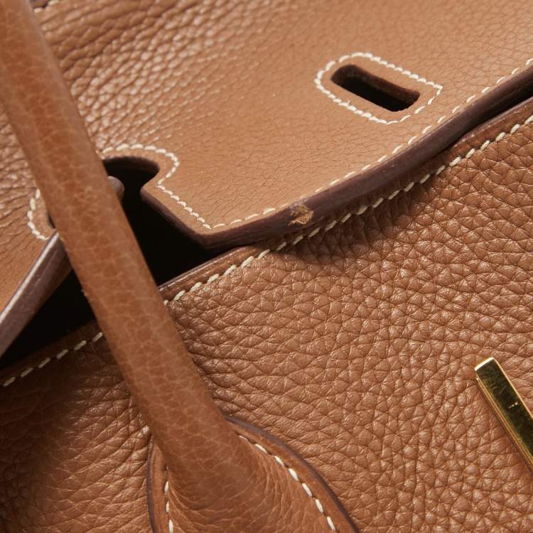 Pre Owned Hermes Gold Taurillon Clemence Leather Gold Finish Birkin 35 Bag