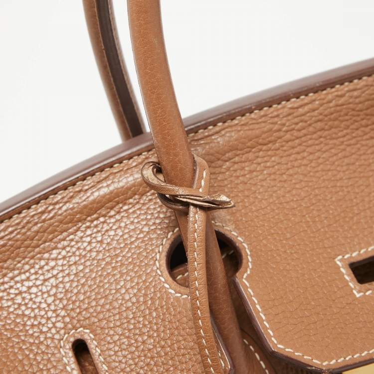 Pre Owned Hermes Gold Taurillon Clemence Leather Gold Finish Birkin 35 Bag