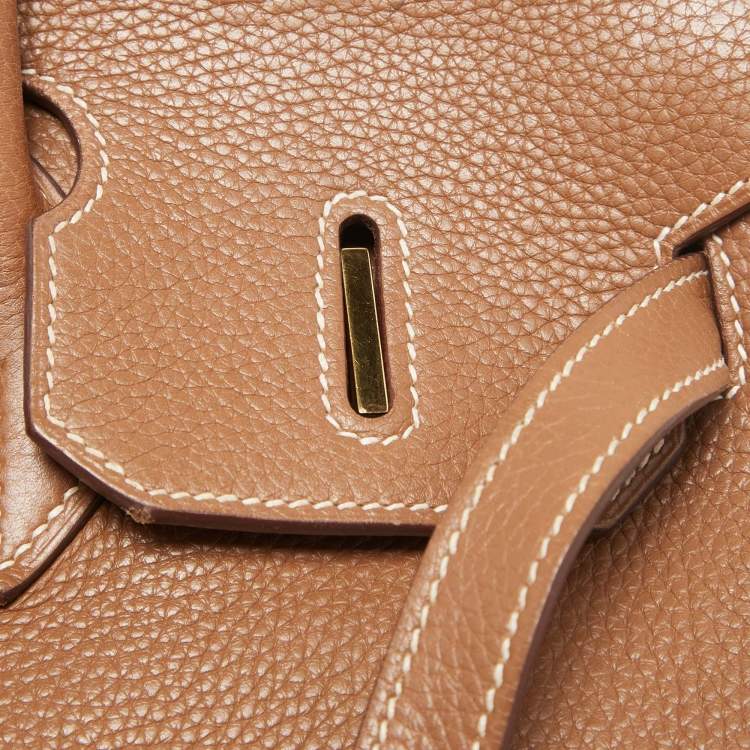 Pre Owned Hermes Gold Taurillon Clemence Leather Gold Finish Birkin 35 Bag