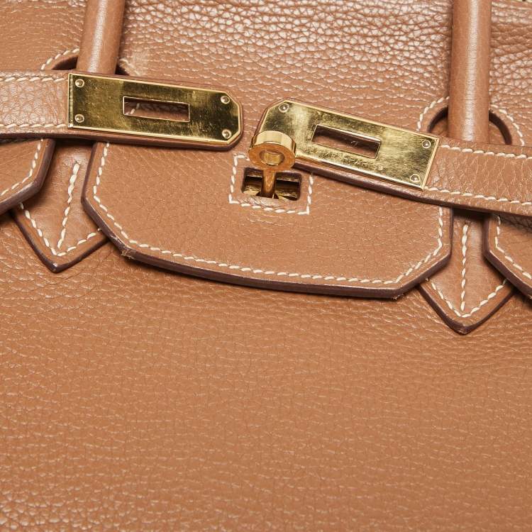 Pre Owned Hermes Gold Taurillon Clemence Leather Gold Finish Birkin 35 Bag