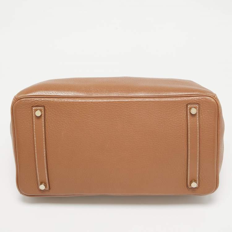 Pre Owned Hermes Gold Taurillon Clemence Leather Gold Finish Birkin 35 Bag