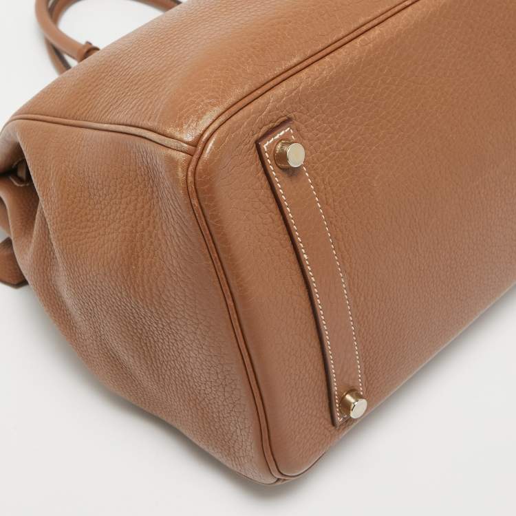 Pre Owned Hermes Gold Taurillon Clemence Leather Gold Finish Birkin 35 Bag