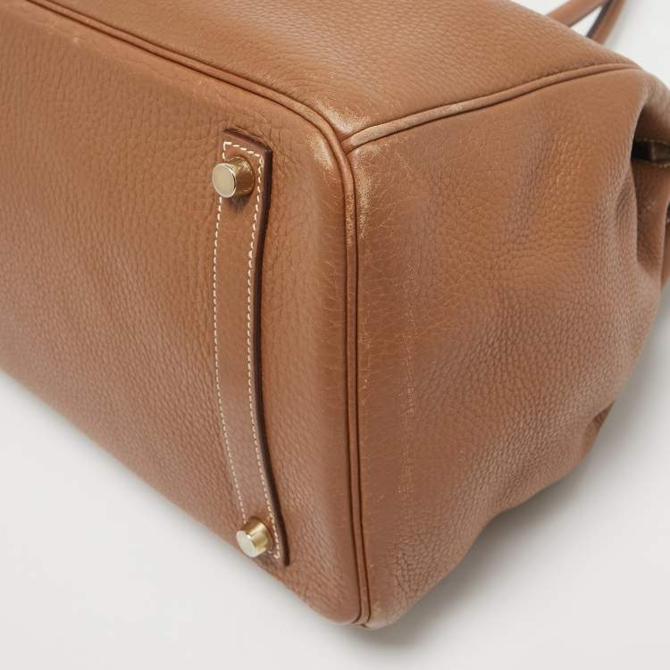 Pre Owned Hermes Gold Taurillon Clemence Leather Gold Finish Birkin 35 Bag