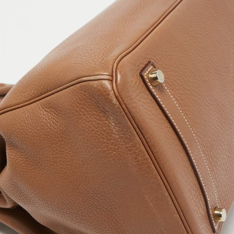 Pre Owned Hermes Gold Taurillon Clemence Leather Gold Finish Birkin 35 Bag