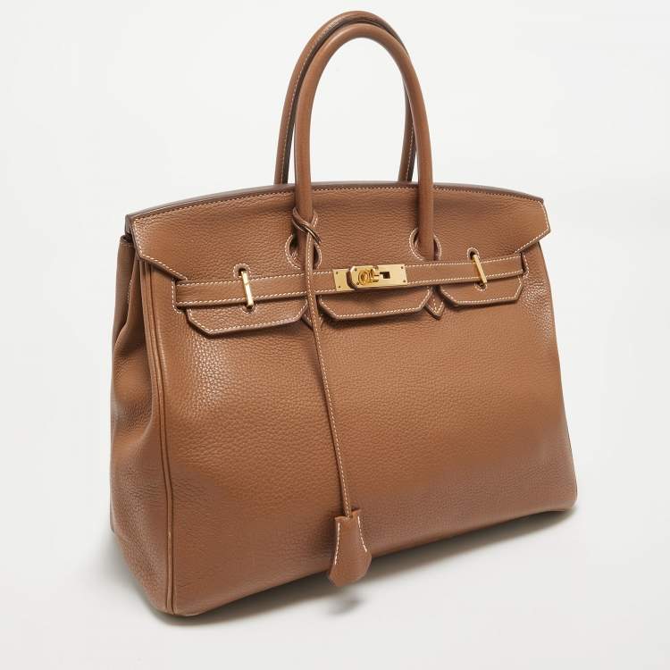 Pre Owned Hermes Gold Taurillon Clemence Leather Gold Finish Birkin 35 Bag