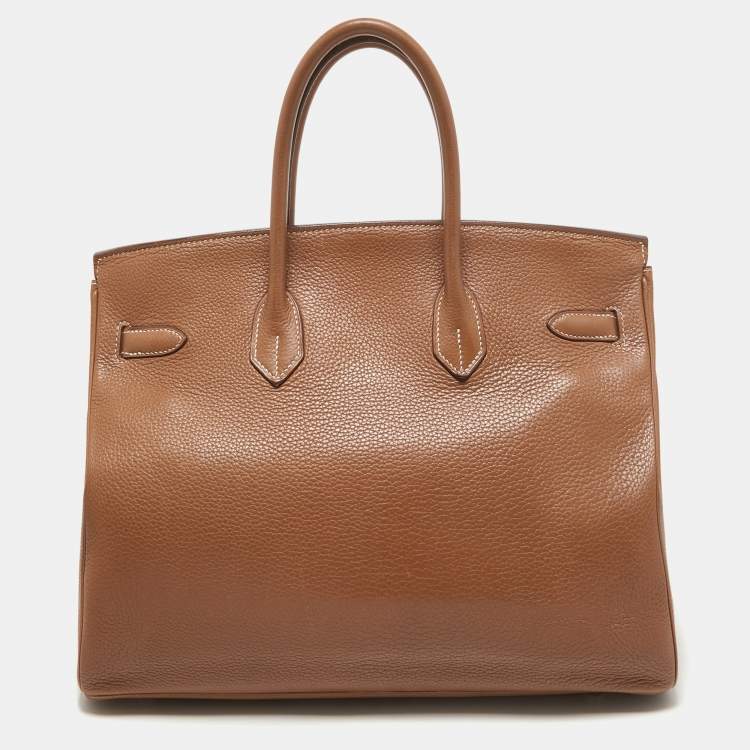 Pre Owned Hermes Gold Taurillon Clemence Leather Gold Finish Birkin 35 Bag