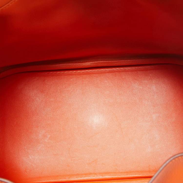 Pre Owned Hermes Orange Evercolor Leather Palladium Finish Lindy 30 Bag