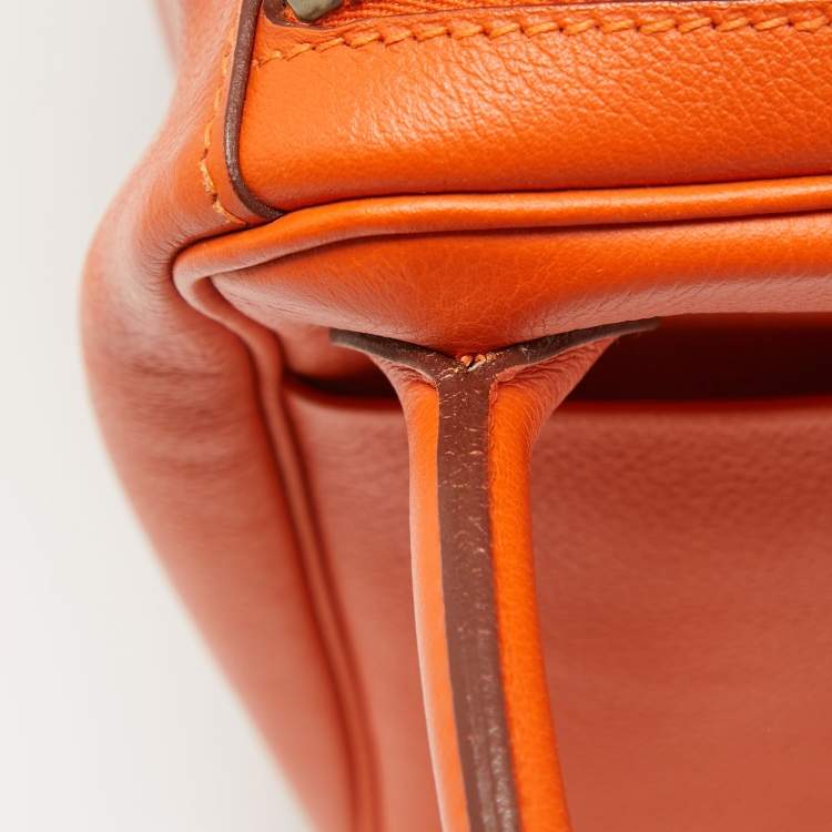 Pre Owned Hermes Orange Evercolor Leather Palladium Finish Lindy 30 Bag