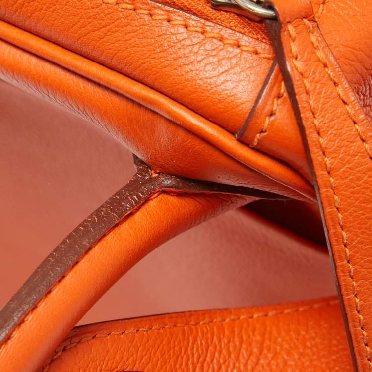 Pre Owned Hermes Orange Evercolor Leather Palladium Finish Lindy 30 Bag
