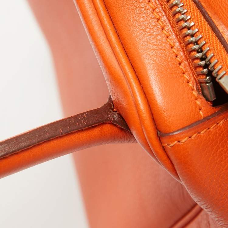 Pre Owned Hermes Orange Evercolor Leather Palladium Finish Lindy 30 Bag