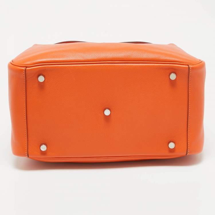 Pre Owned Hermes Orange Evercolor Leather Palladium Finish Lindy 30 Bag