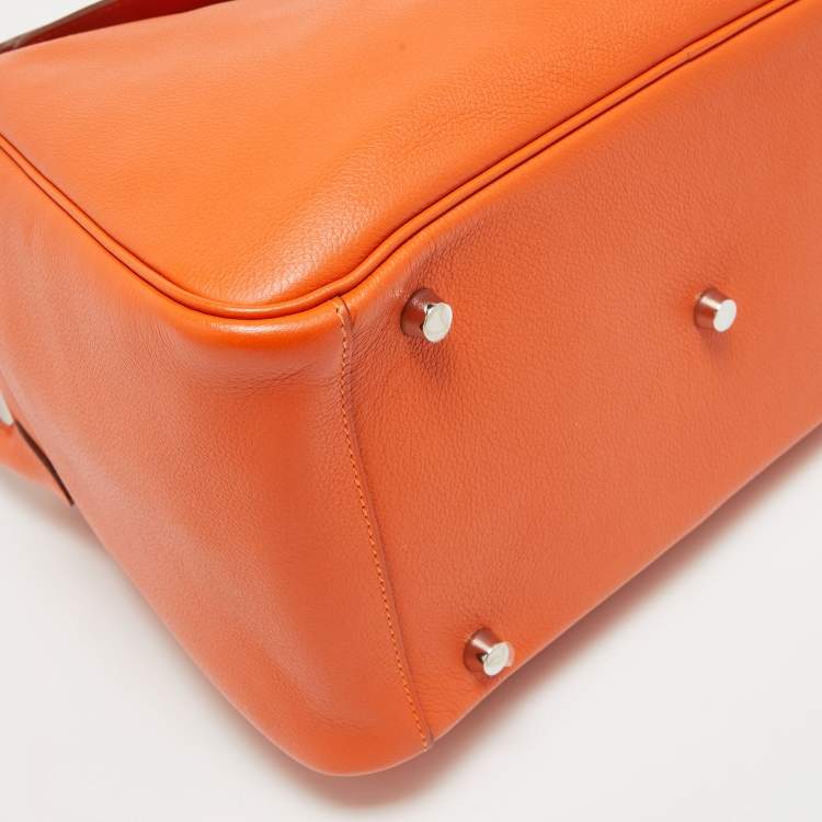 Pre Owned Hermes Orange Evercolor Leather Palladium Finish Lindy 30 Bag