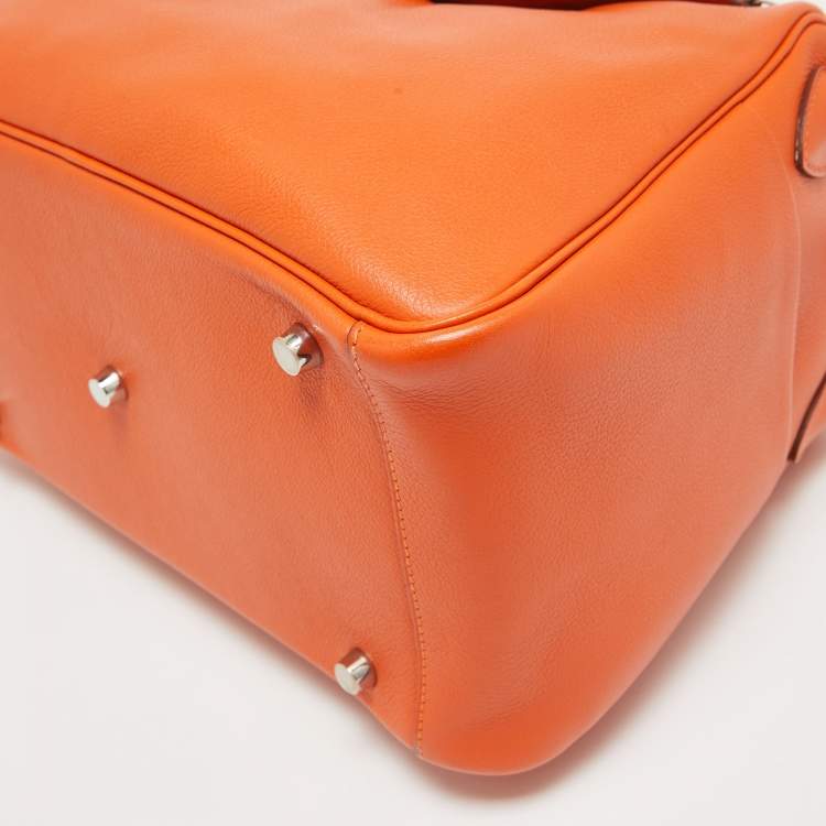 Pre Owned Hermes Orange Evercolor Leather Palladium Finish Lindy 30 Bag