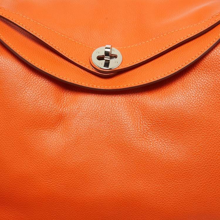 Pre Owned Hermes Orange Evercolor Leather Palladium Finish Lindy 30 Bag