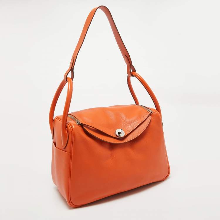 Pre Owned Hermes Orange Evercolor Leather Palladium Finish Lindy 30 Bag