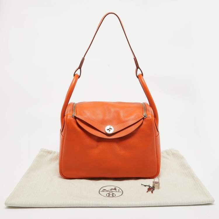 Pre Owned Hermes Orange Evercolor Leather Palladium Finish Lindy 30 Bag