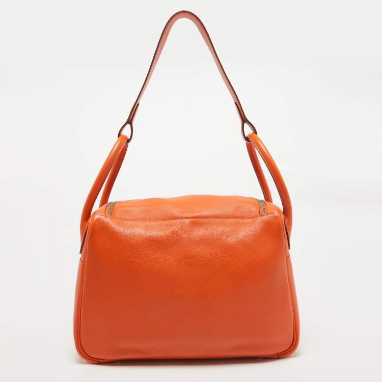 Pre Owned Hermes Orange Evercolor Leather Palladium Finish Lindy 30 Bag