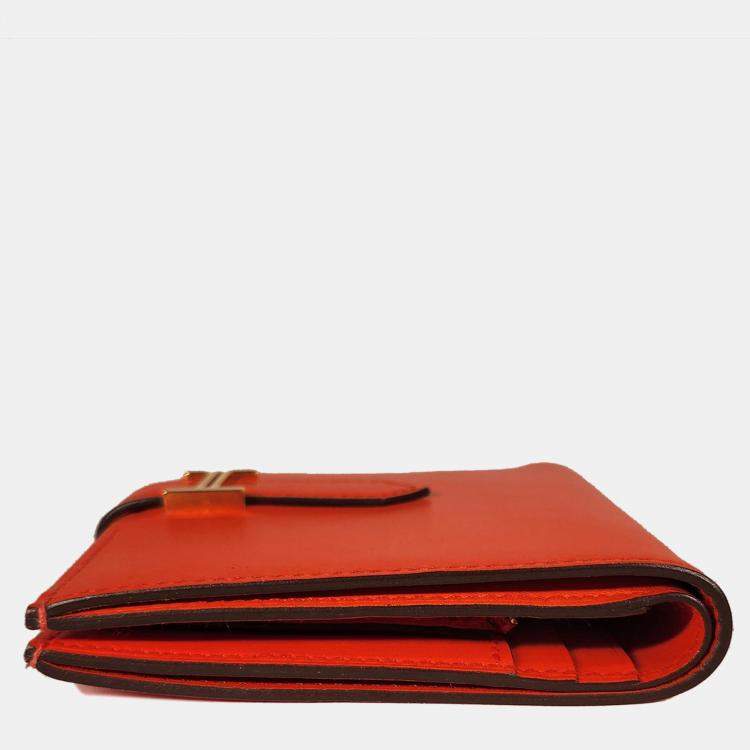 Pre Owned Hermes Orange Poppy Tadelakt Compact Bearn Wallet with GHW