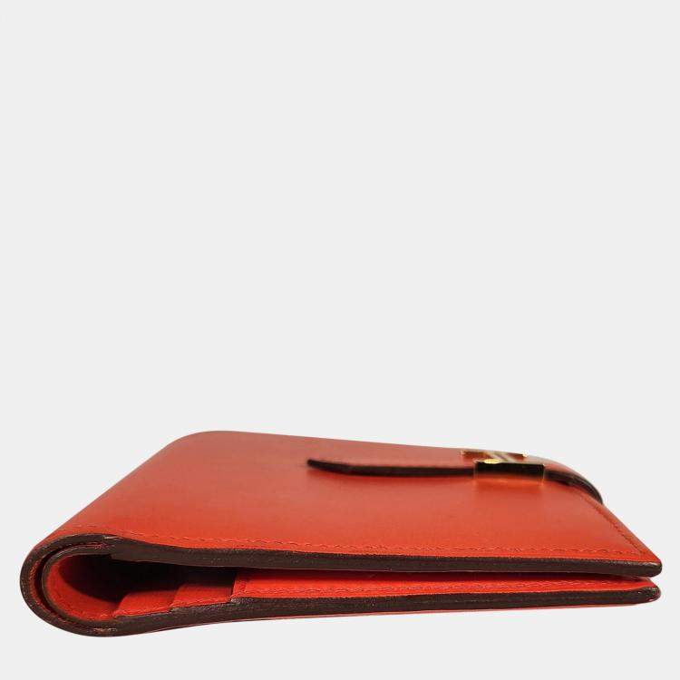 Pre Owned Hermes Orange Poppy Tadelakt Compact Bearn Wallet with GHW