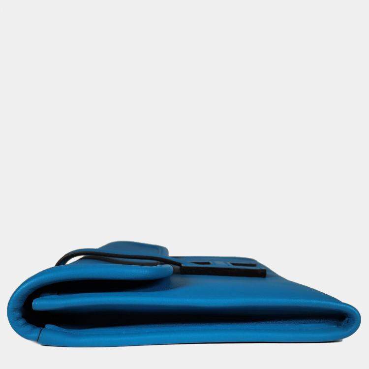 Pre Owned Hermes Bleu Zanzibar Swift Jige Duo wallet PHW