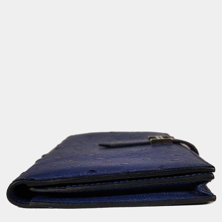 Pre Owned Hermes Blue Ostrich Bearn Wallet