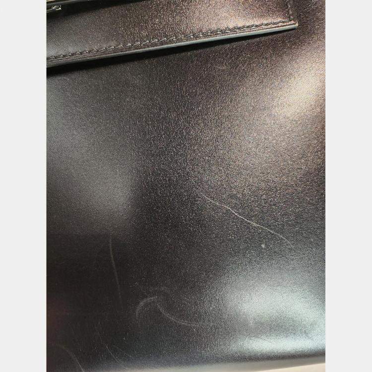 Pre Owned Hermes Black Box Leather Kelly 32 PHW Bag