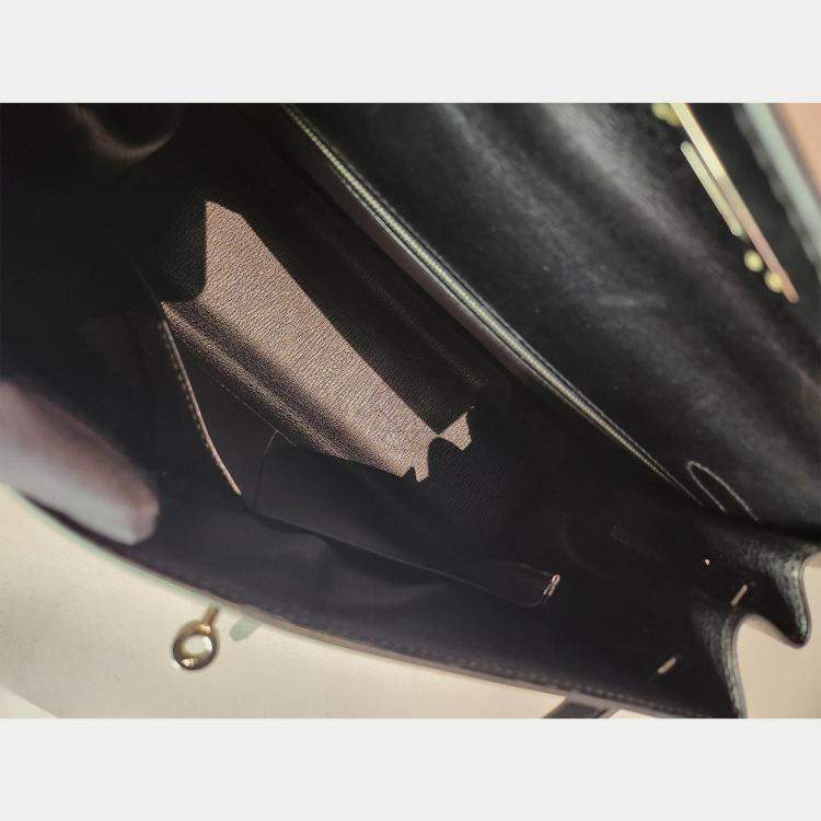 Pre Owned Hermes Black Box Leather Kelly 32 PHW Bag