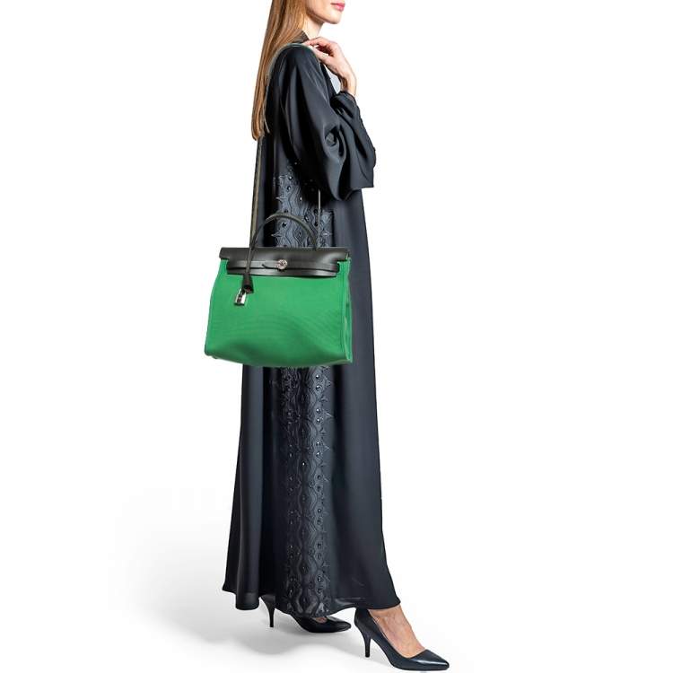 Pre Owned Hermes Bambou/Kaki Toile and Vache Hunter Herbag Zip 31 Bag